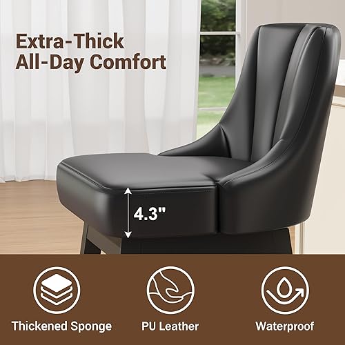 Miniatura 4 de Taburetes de bar giratorios con respaldo, 26 pulgadas de altura de mostrador, taburetes de bar modernos de piel sintética extra tapizados con patas