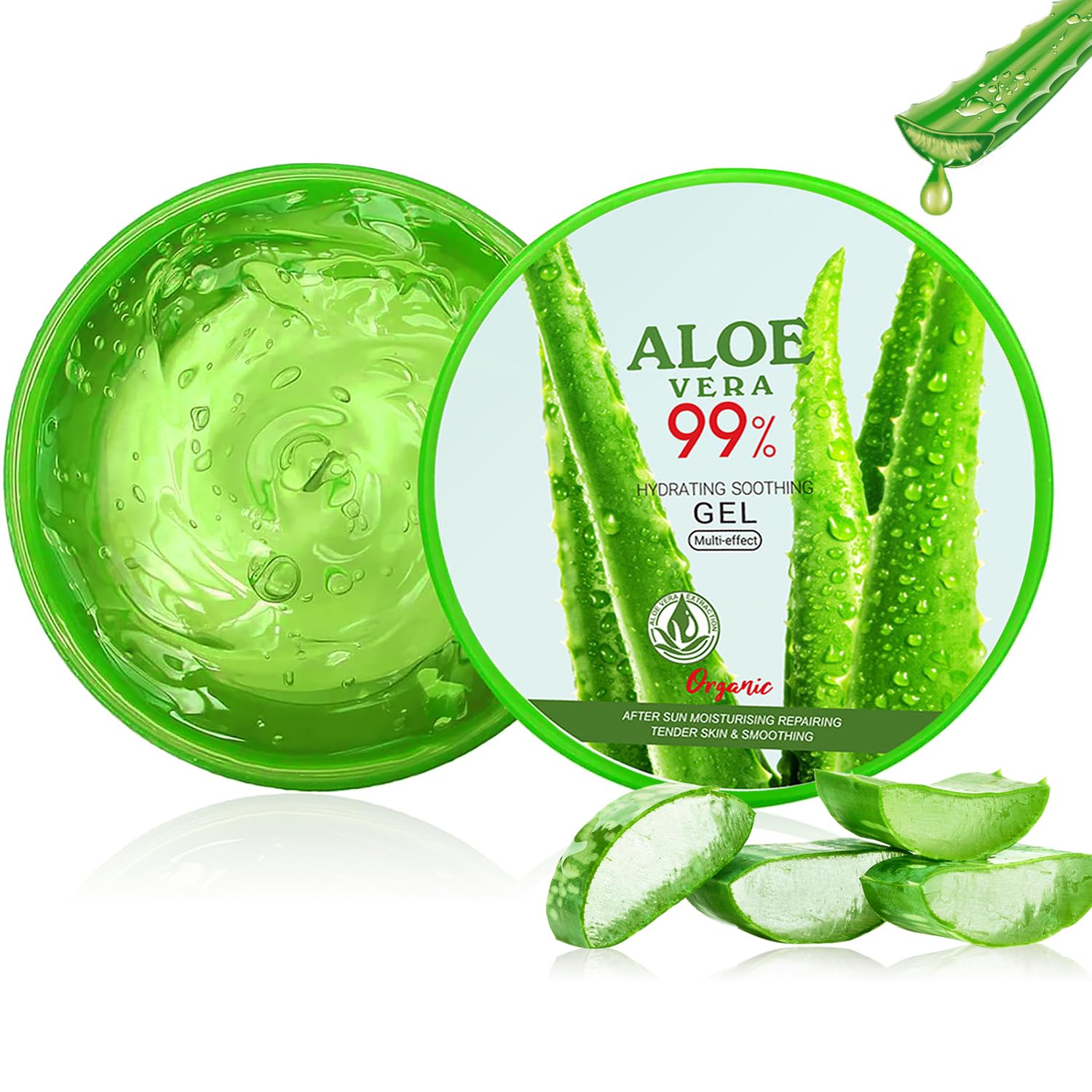 300 ML Aloe Vera Gel, Aloe Vera Gel Bio, Ideal für Sonnenbrand Reparieren, trockene strapazierte Empfindliche Haut - für Gesicht, Haare und Körper