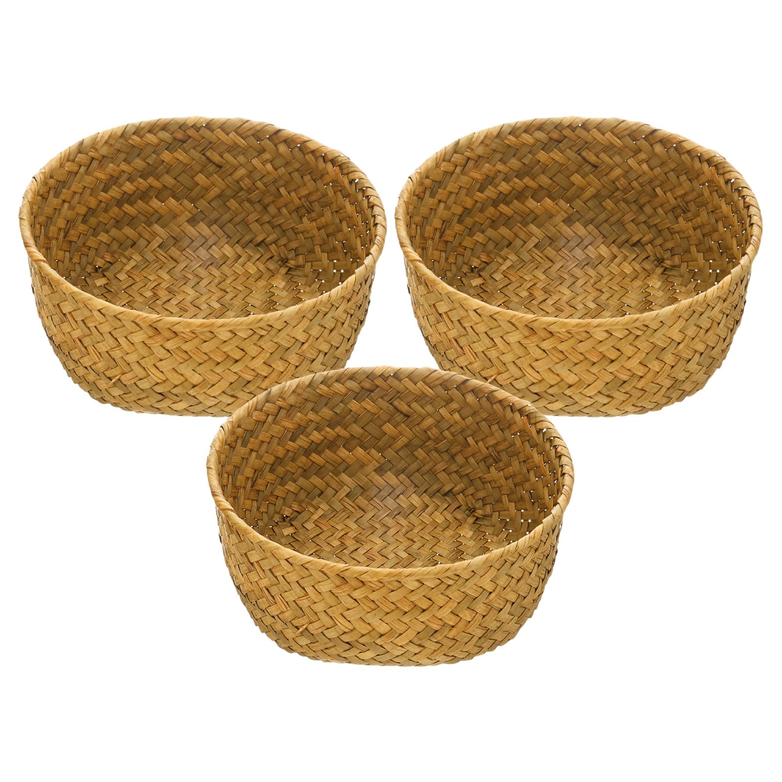 M METERXITY 3-Pack Natural Seagrass Woven Storage Basket, 16cm x 8.5cm Small Round Storage Seaweed Woven Sundries Baskets for Fruit/Kitchen/Desktop/Household Organization [Orange]