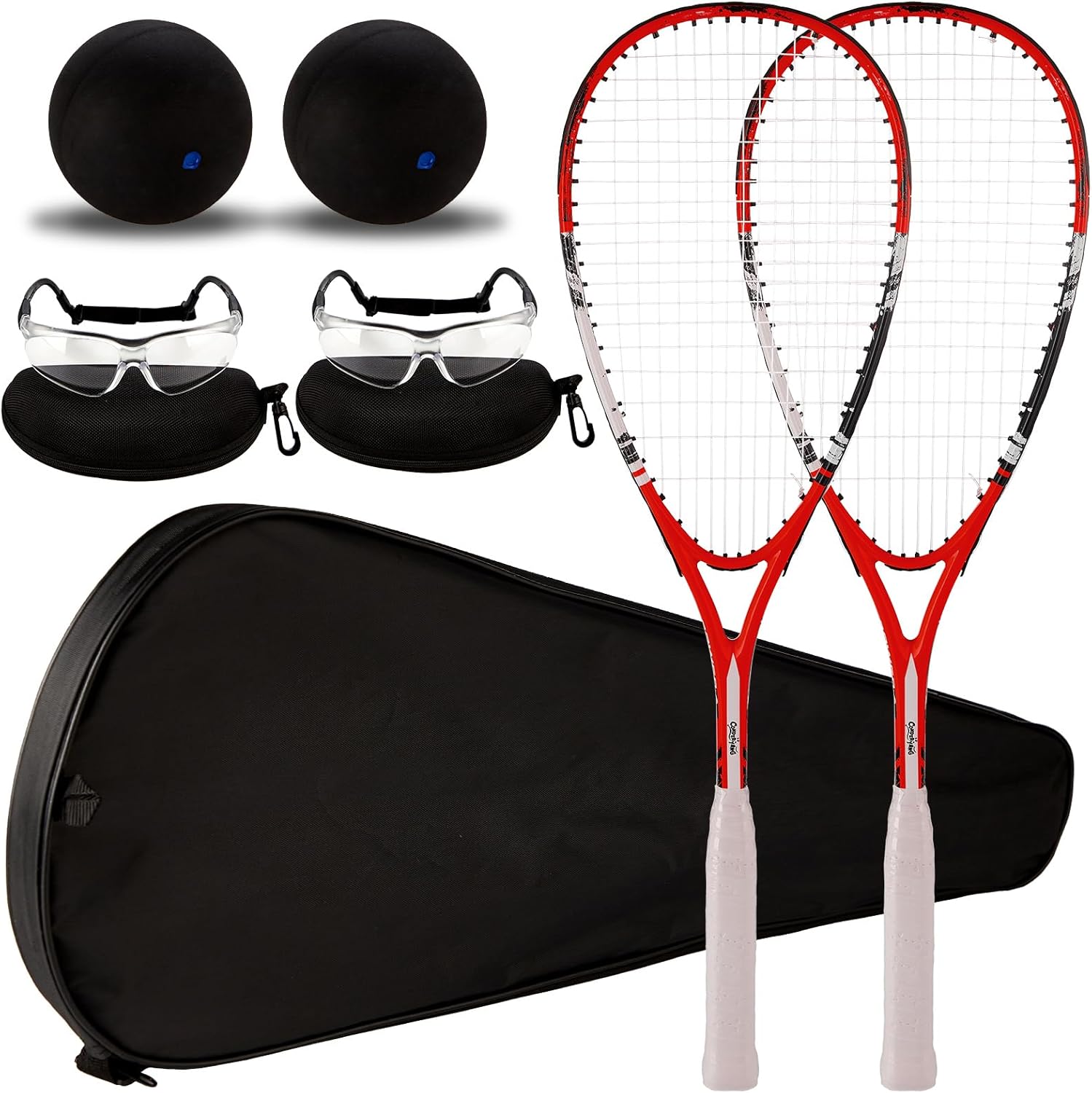 Conderyang 2-Pack Beginner Squash Racquet Set with Bags, Anti-Fog Goggles, Cases & Blue Dot Balls for Novices