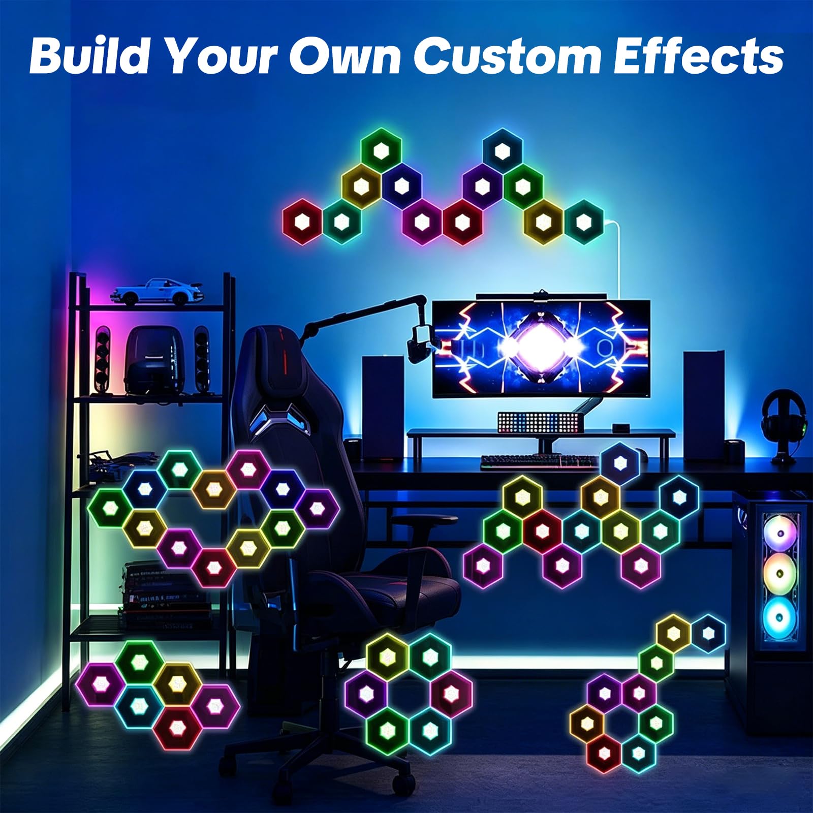 Paneles de Pared LED RGB Hexagon Modulares, Luces de Panal DIY 16 Millones Colores, Control App & Mando a Distancia, Sincronización Musical para Sala Juegos