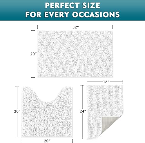 Miniatura 41 de Juego de 3 alfombras de baño extrasuaves y absorbentes, alfombras de baño de felpilla, alfombra de felpa antideslizante, juego de baño con alfombras