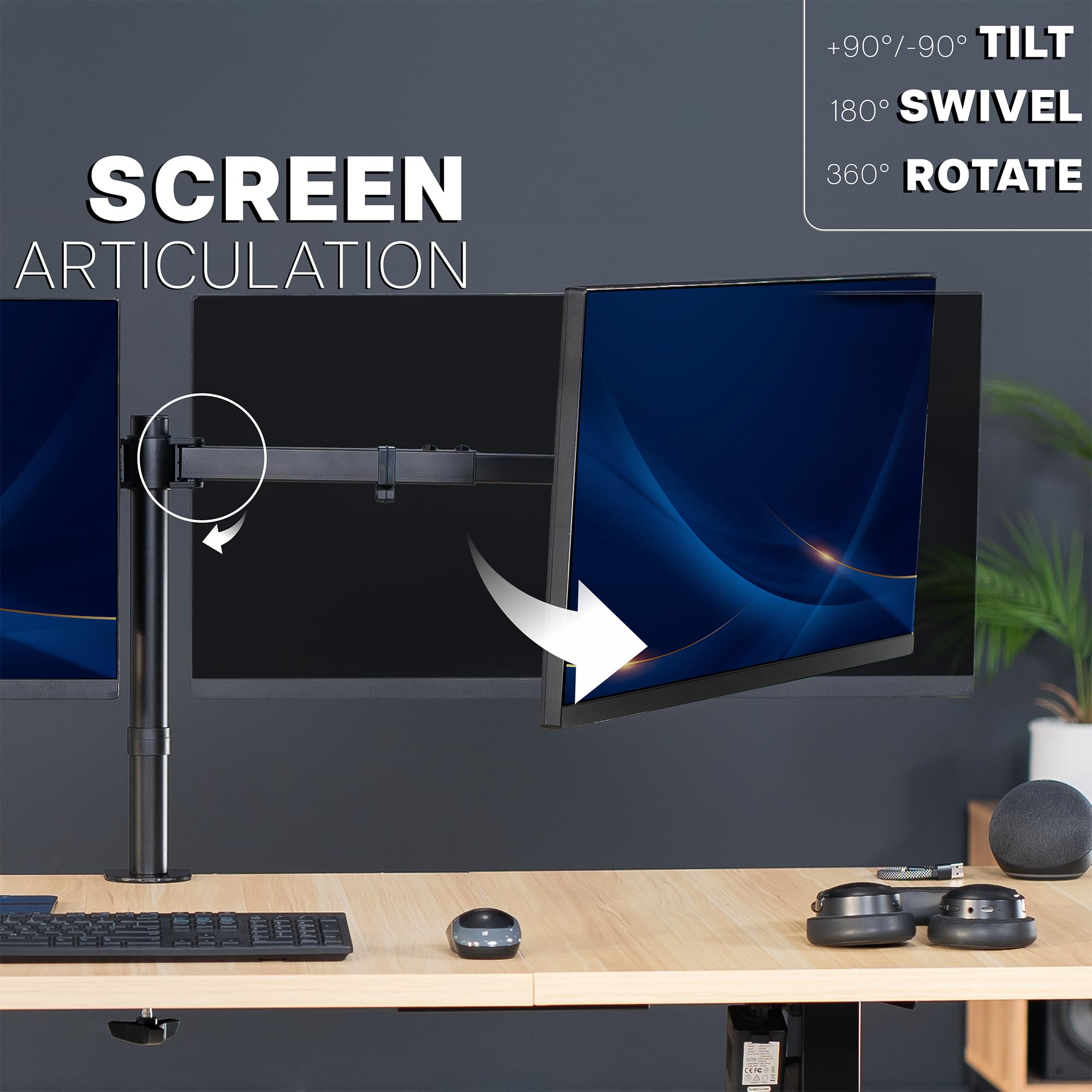 VIVO Support mural ultra large pour deux écrans LCD LED 27" à 38", bras télescopiques réglables, montage mural affleurant, compatible avec 2 écrans, noir, STAND-TS38C