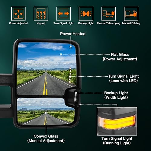 Miniatura 2 de SCITOO Espejos de remolque compatibles con Chevy para GMC Silverado Sierra 2014-2018 espejos de remolque con calefacción eléctrica lado izquierdo