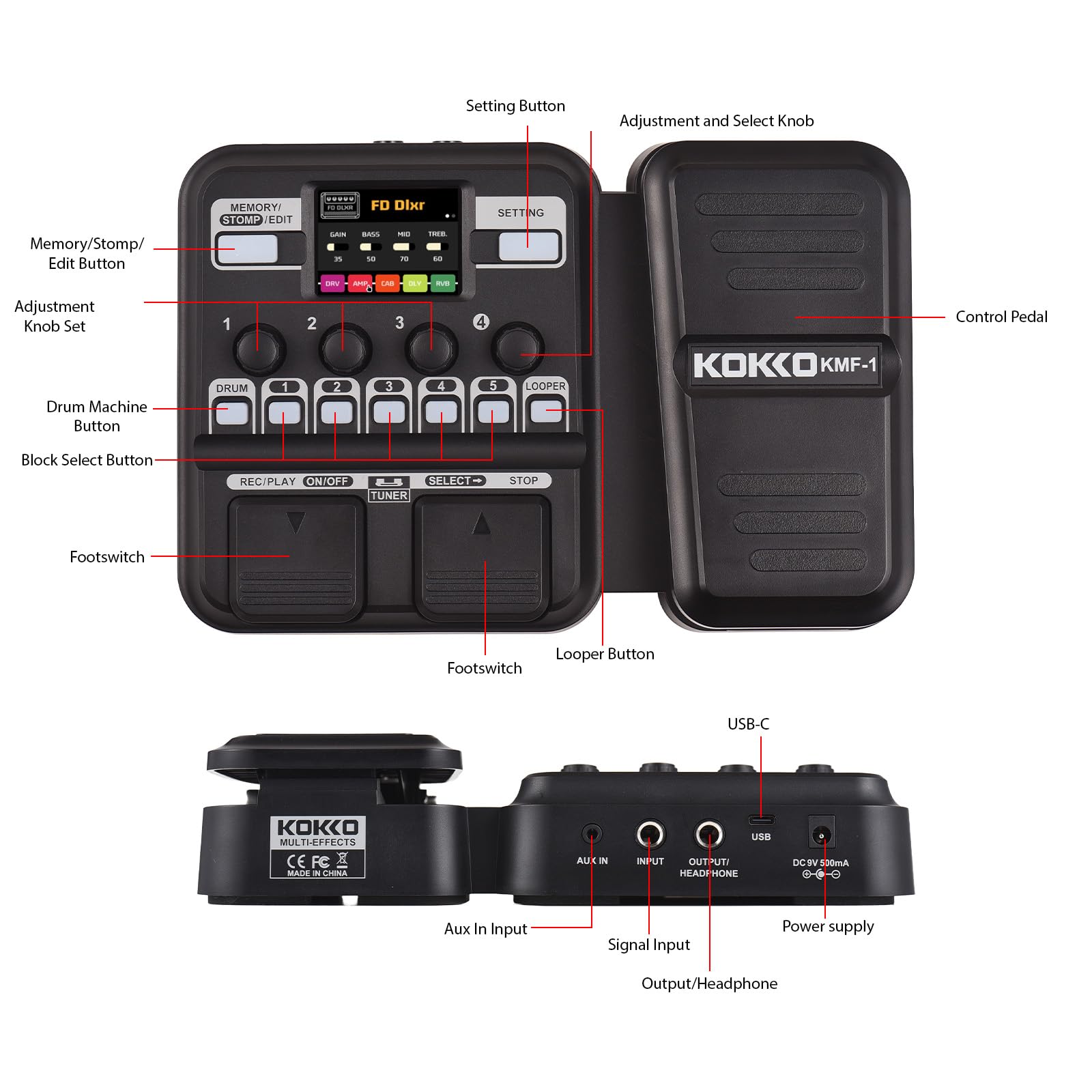 Pedal multiefectos para Guitarra con 10-59 preajustes,6 Cajas de ritmos y Looper,40 ritmos Diferentes para Practicar en casa,transmisión en Vivo,conectar computadora,Auriculares,