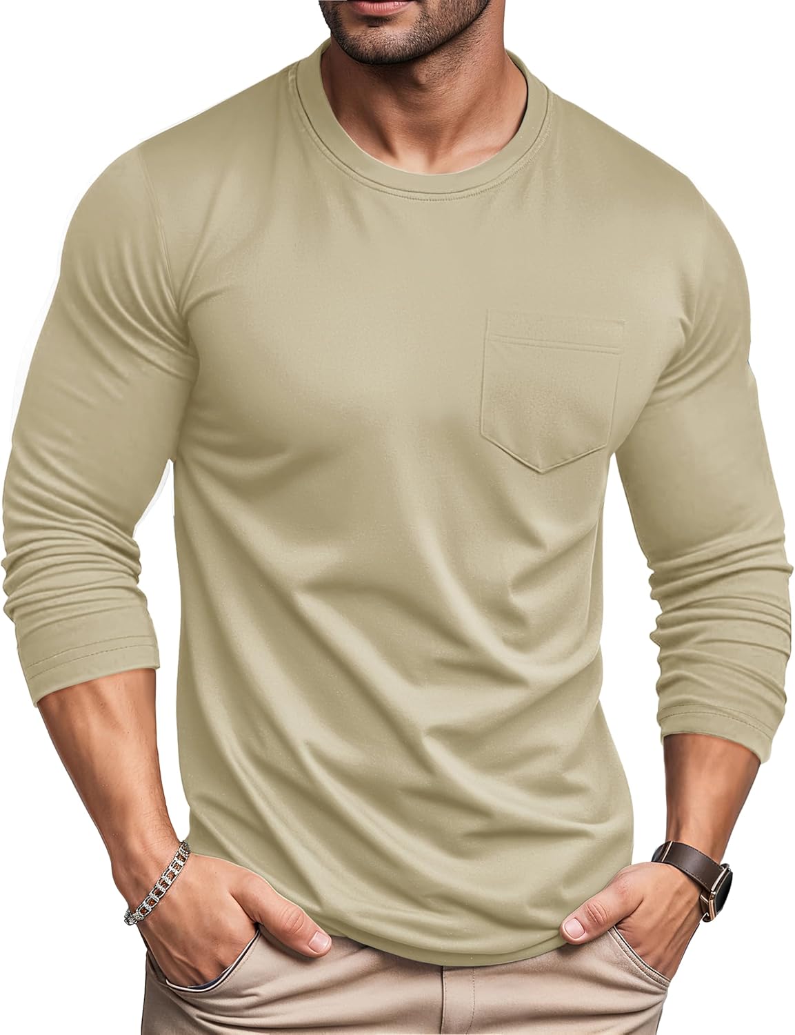 MAGCOMSEN Men’s Long Sleeve Shirt with Pocket Cotton Crew Neck Shirts Casual Lightweight T-Shirt MAGCOMSEN Men’s Long Sleeve Shirt with Pocket Cotton Crew Neck Shirts Casual Lightweight T-Shirt