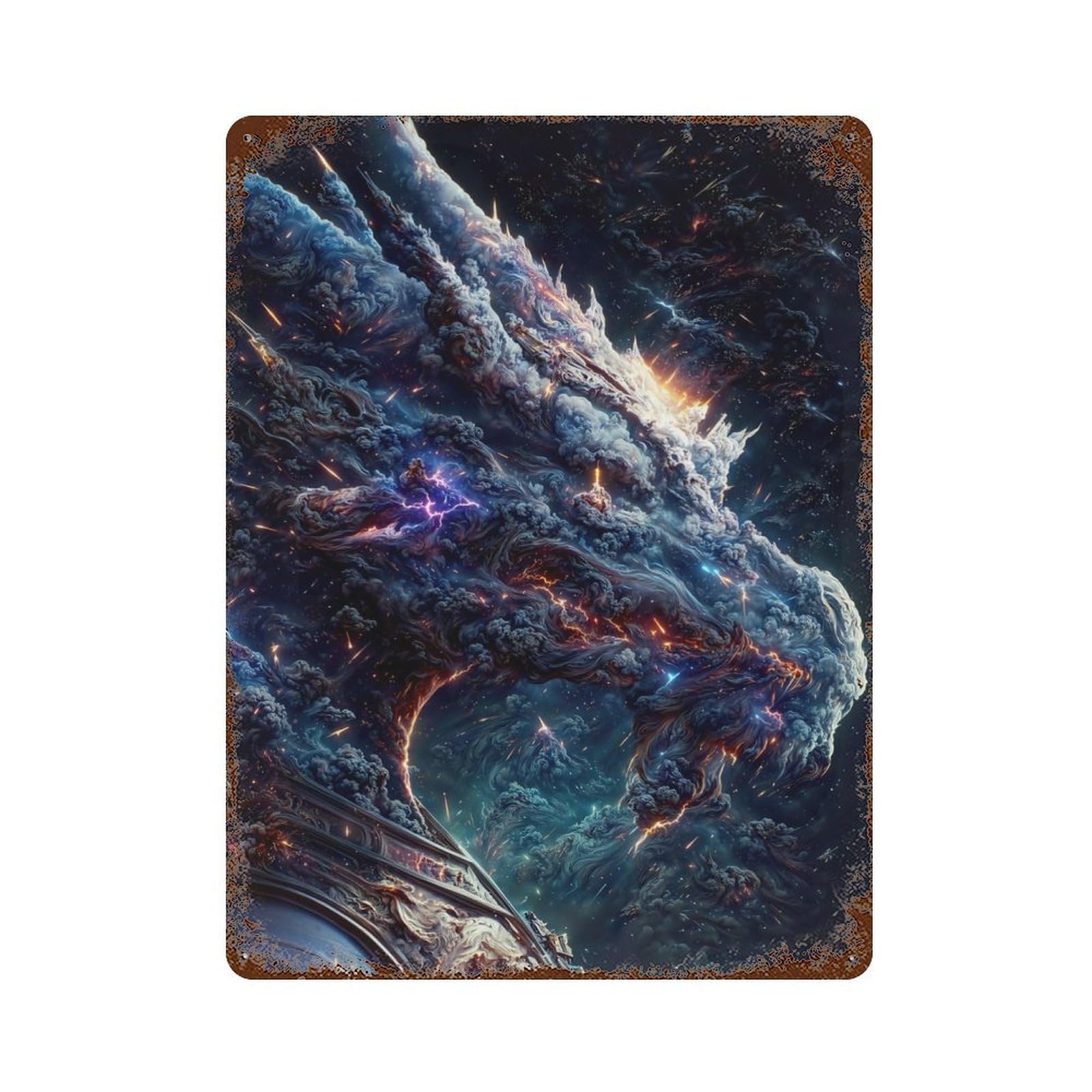 The Blue Old Space Dragon 15.7"x11.8" Retro Metal Sign, Industrial Home Decor for Office, Studio And Wall Decor