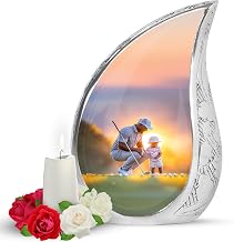 Golf Keepsake for Human Ashes - Small Urn for Dad and Golfer - Decorative Mini Urn with Sunset Golf Course - Memorial Keepsake for Men - 3 Inch Teardrop