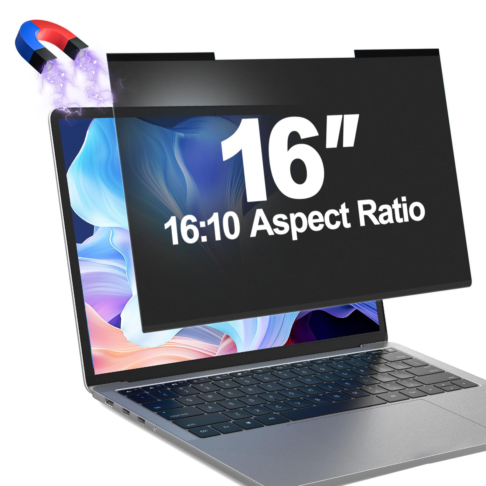 Magnetic Laptop Privacy Screen Filter 16 Inch for 16:10 Computer Monitor, Removable Anti Blue Light Privacy Shield, Anti-Glare Protector Compatible with Dell Hp Asus Lenovo