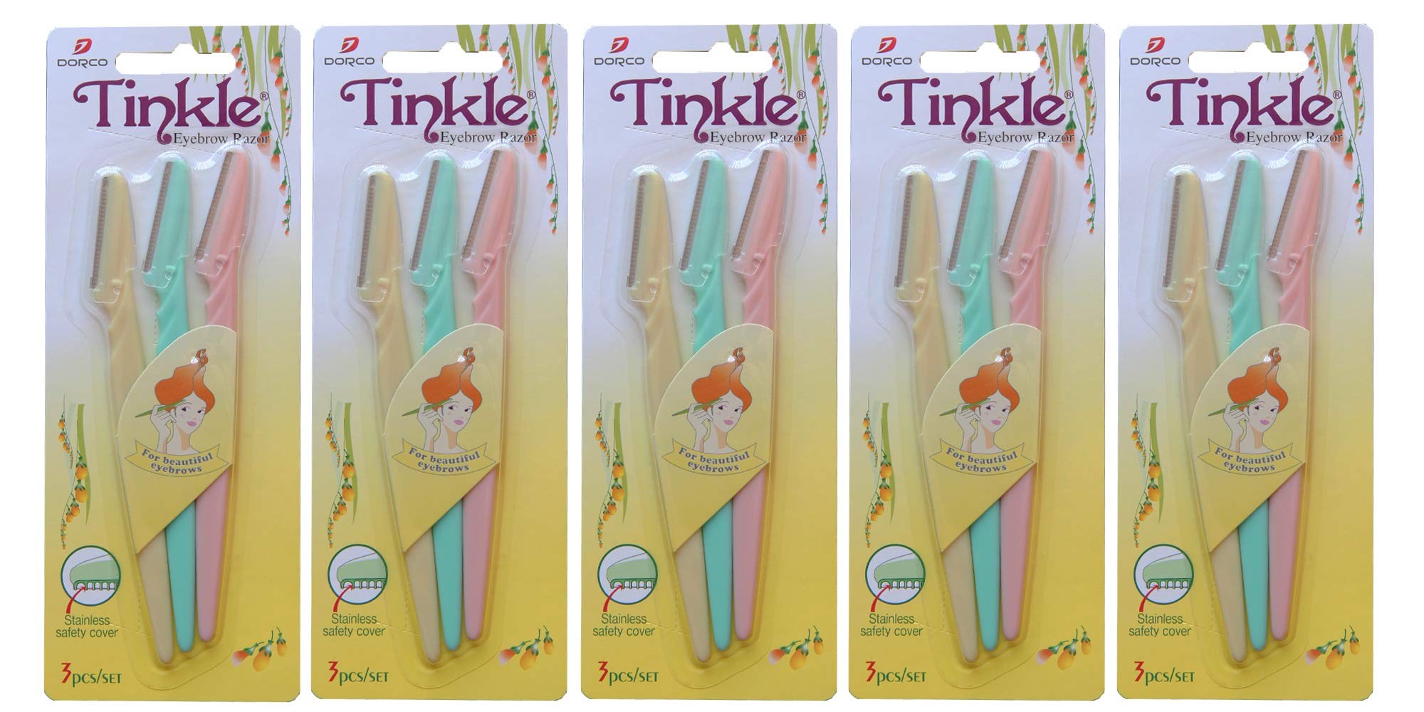TINKLE DORCO EYEBROW RAZOR, 5 PACKS (15 RAZORS)