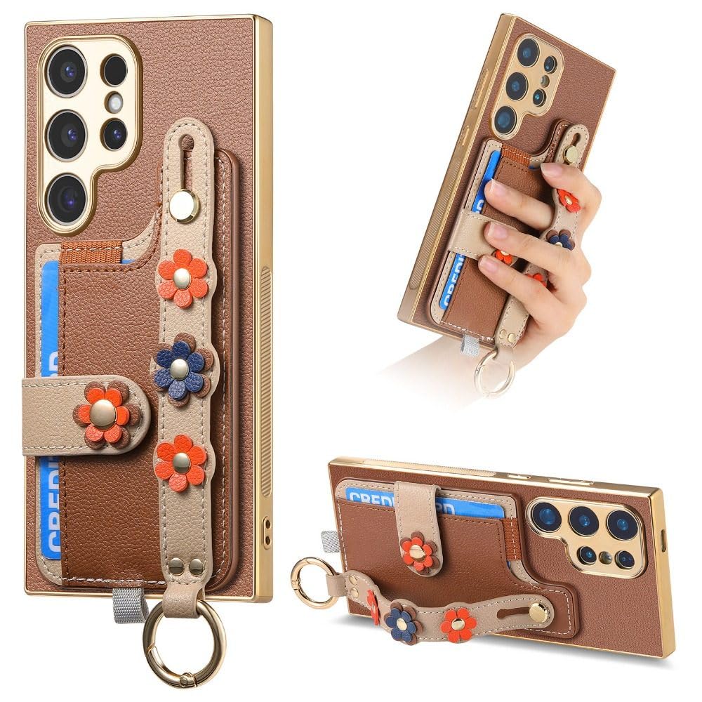 Coque Galaxy S23 Plus antichoc à fleurs 3D et porte-carte intégré