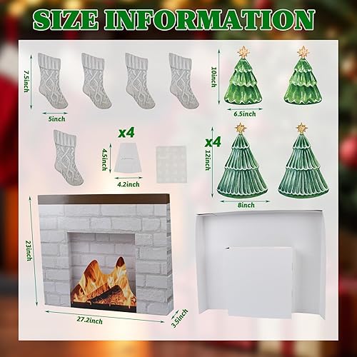 Miniatura 2 de Chimenea de cartón de Navidad, chimenea falsa de cartón con calcetín 3D para decoración de fondo de fiesta de Navidad