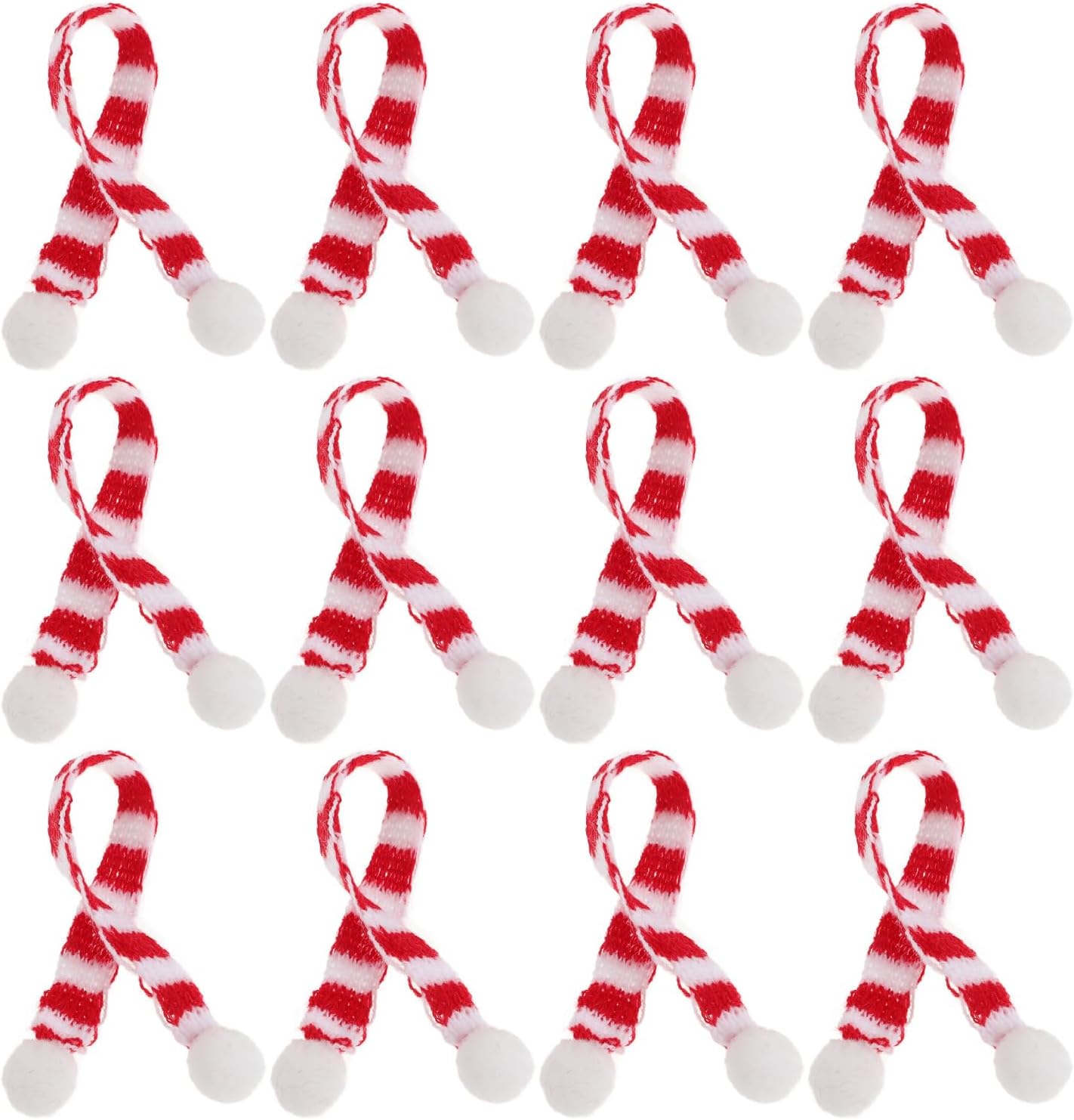 Hemoton Mini Christmas Scarf Set 12Pcs Red White Striped Knit Scarves with Pom Pom Decoration for Wine Bottles Holiday Party Home Entertaining