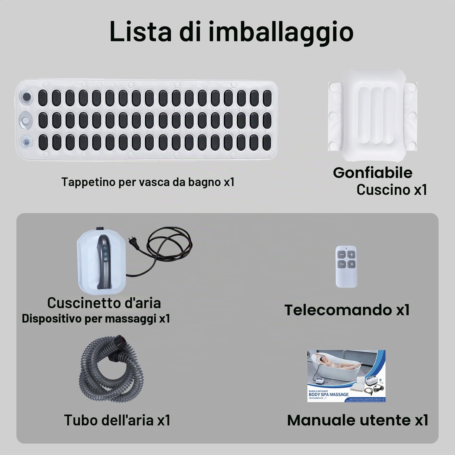 Tappetino per vasca da bagno, tappetino per vasca da bagno con cuscino, massaggiatore portatile con bolle a 6 velocità per rilassamento domestico, ventose antiscivolo