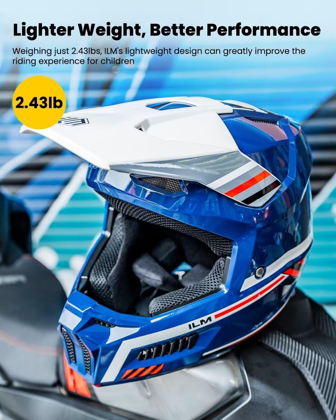 ILM Youth Dirt Bike Helmets Kids ATV Helmet Motorcross BMX Off Road Motorbike with Goggles Gloves Mask DOT Model MT601Y (Spacewalk Blue, Youth-Large)