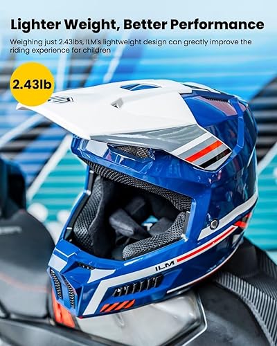 Miniatura 3 de ILM Casco para motocross juvenil, casco ATV para niños, motocross, BMX, motocicleta todoterreno con gafas, guantes, máscara DOT modelo MT601Y (azul