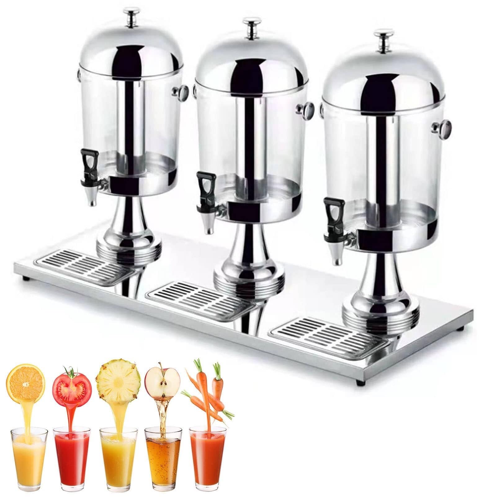 MYUYEE Juice Dispenser, Stainless Steel Beverage Container With Ice Chamber For Cocktails, Water, Punch - 16L/24L Capacity, Ideal For Parties And Events (Silver-Three Head)