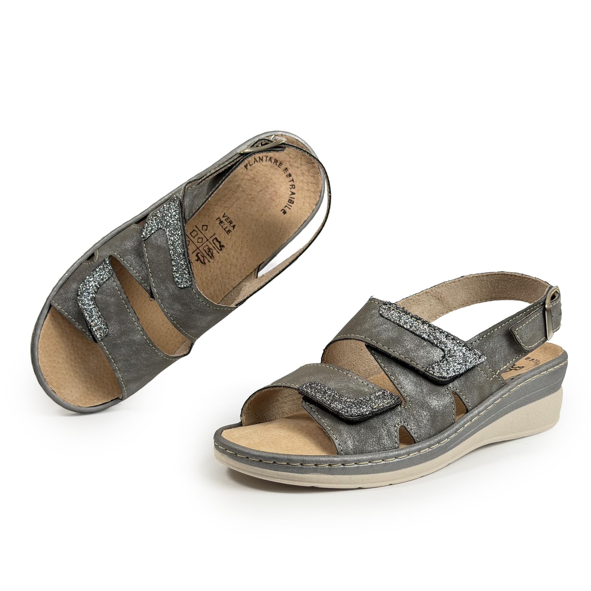 JOMIX Sandali Donna Comodi Ortopedici con Strappo e Fibbia Regolabile Plantare Estraibile in Vera Pelle Scarpe Estivi Ergonomici Anatomici da Anziani Piedi Sensibili e Uso Quotidiano