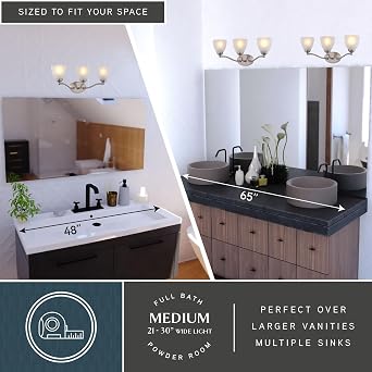 VAXCEL Bellwood 3-Light 21.75 in. Wide Satin Nickel Traditional Bathroom Vanity Lighting Fixture, White Frosted Glass Shade, Dimmable, LED Compatible, Over the Mirror Mounted Steel Wall Sconce