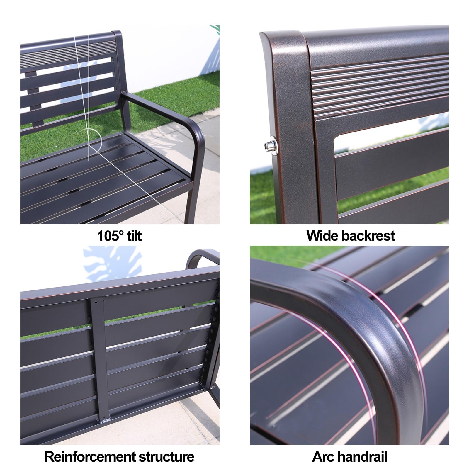 Gartenbank, Gartenmöbel, mit Rückenlehne, 2–3-Personen-Außenbank, Gartenbank Metall for Den Außenbereich, for Park, Schwimmbad und Hof (Color : A)