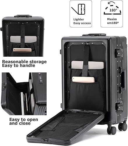 Miniatura 4 de feilario Maleta de transporte rígida de policarbonato con marco de aluminio de 20 pulgadas, mango ancho, ruedas giratorias expandibles, maleta con