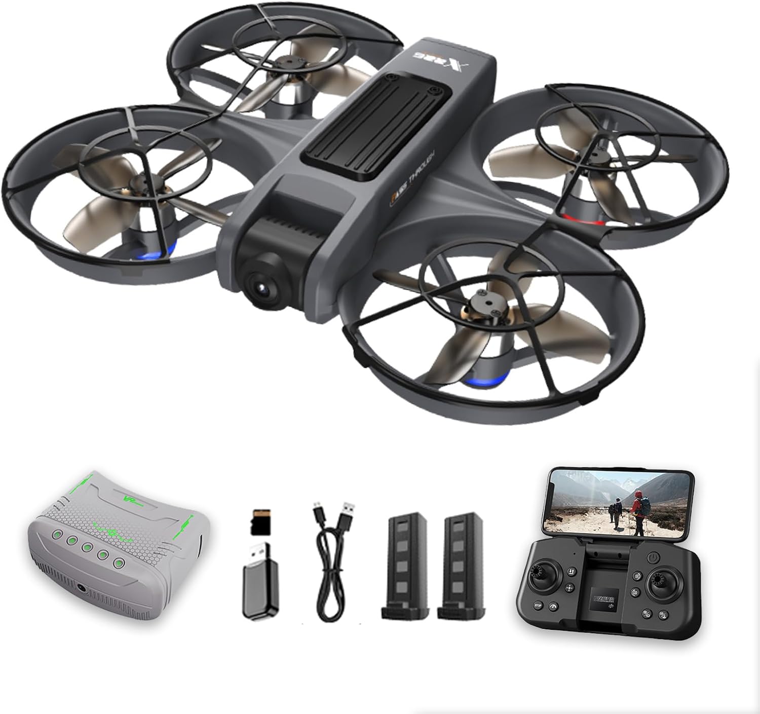 FPV Drone with Camera and VR Glasses,15 Min Flight for Beginners FPV Quadcopter And LED Lights, 360° Flip,Brushless Motor,Speed Control,One-Key Takeoff/Landing, Built-in Propeller Guard, 2 Batteries