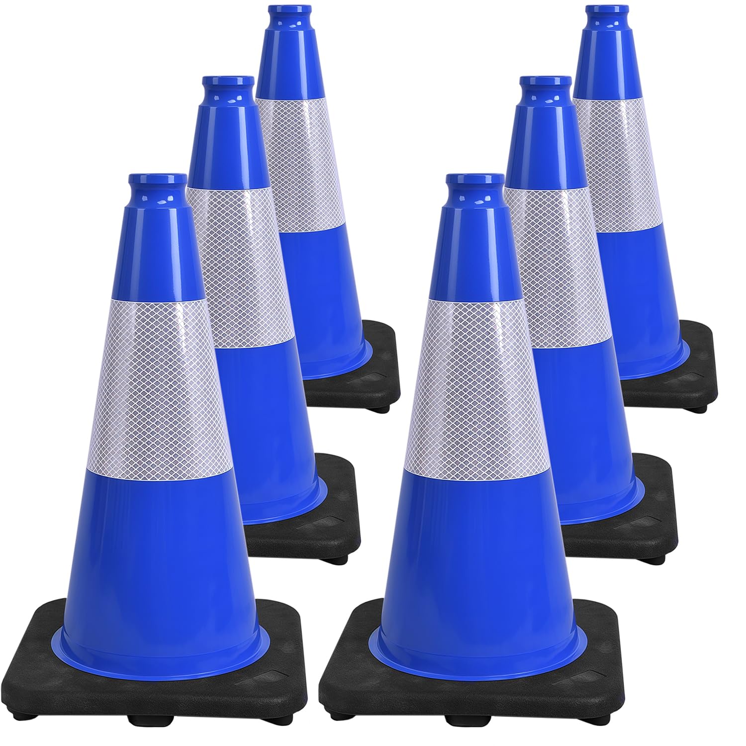 4 Pack 12" Blue Traffic Cones with Reflective Stripe, Flexible PVC Traffic Safety Road Cones with Heavy-Duty Rubber Base for Parking Lot, Construction Safety