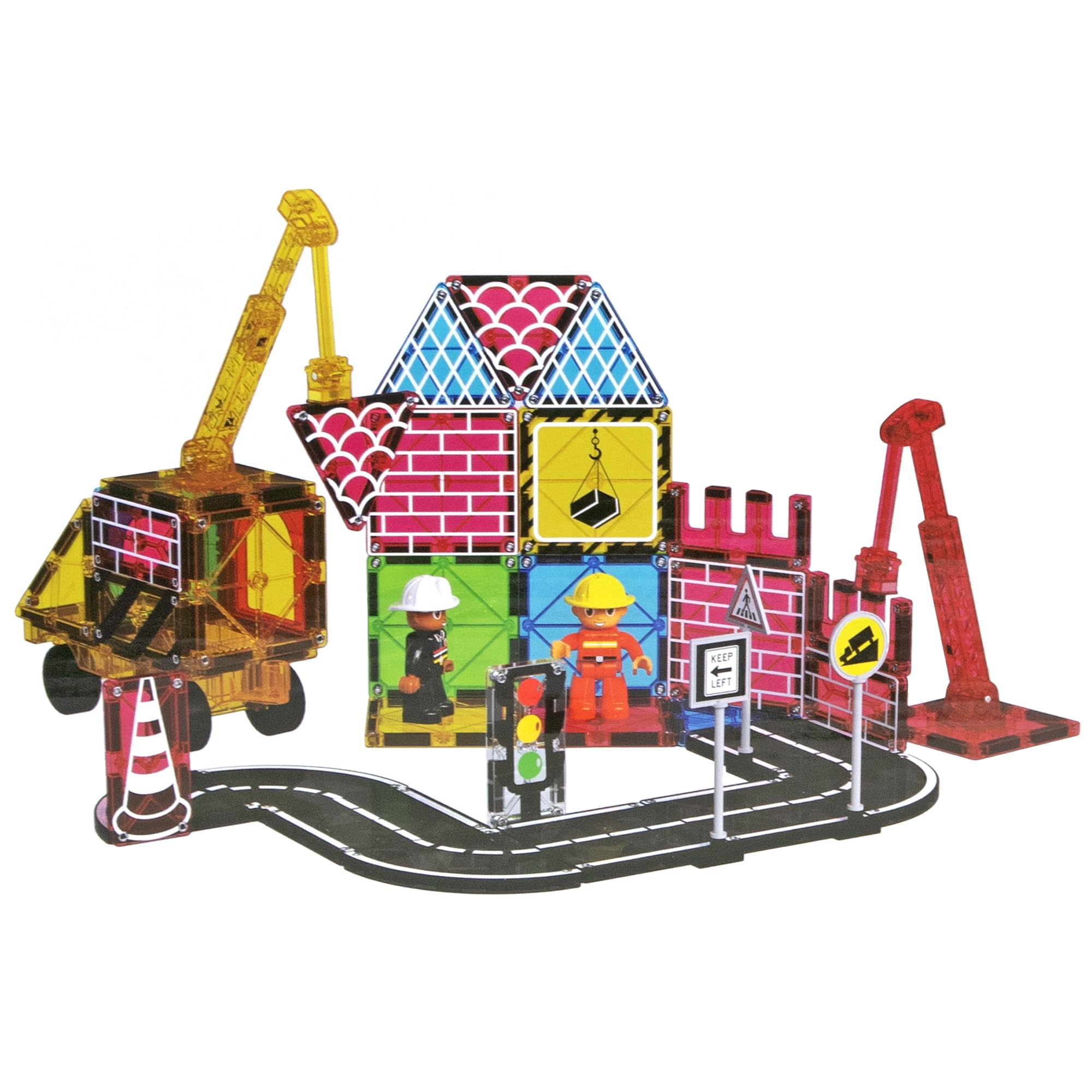 Playmags Set Di 52 Tessere Magnetiche Per La Costruzione Di Città, Blocchi Da Costruzione Con Gru E Pezzi Di Strada, Giocattoli Educativi STEM Per Bambini E Bambine Dai 3 Anni In Su.