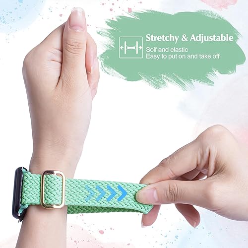 Miniatura 4 de Correa elástica trenzada compatible con Apple Watch Band Series 10 9 8 7 6 5 4 3 SE SE2 1.496 pulgadas, 1.575 pulgadas, 1.614 pulgadas, 1.654