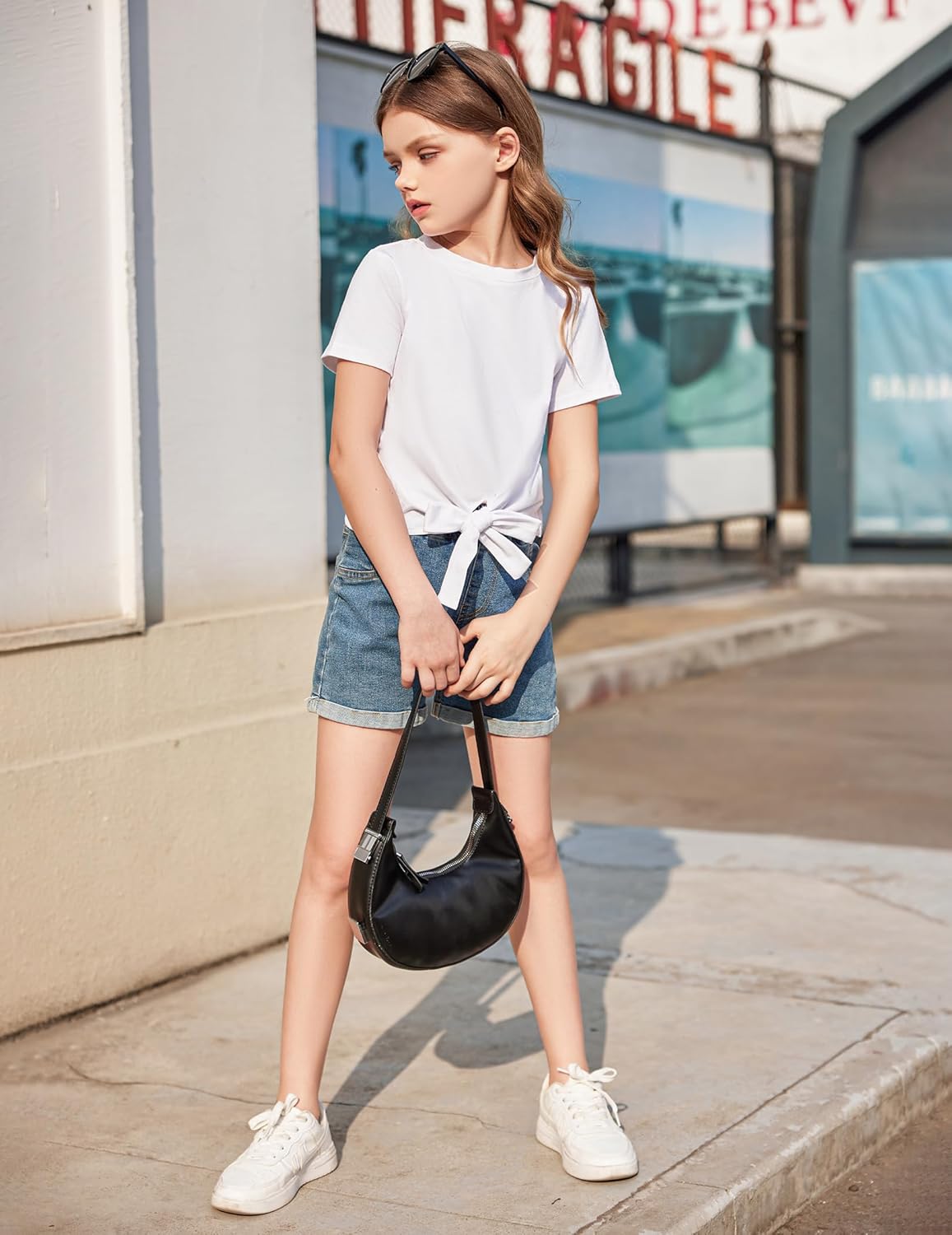 Arshiner Girls Short Sleeve Shirts Tie Knot Front Tops T Shirts for Kids Crewneck Cute Casual Tie Dye Tee Blouse - Image 4