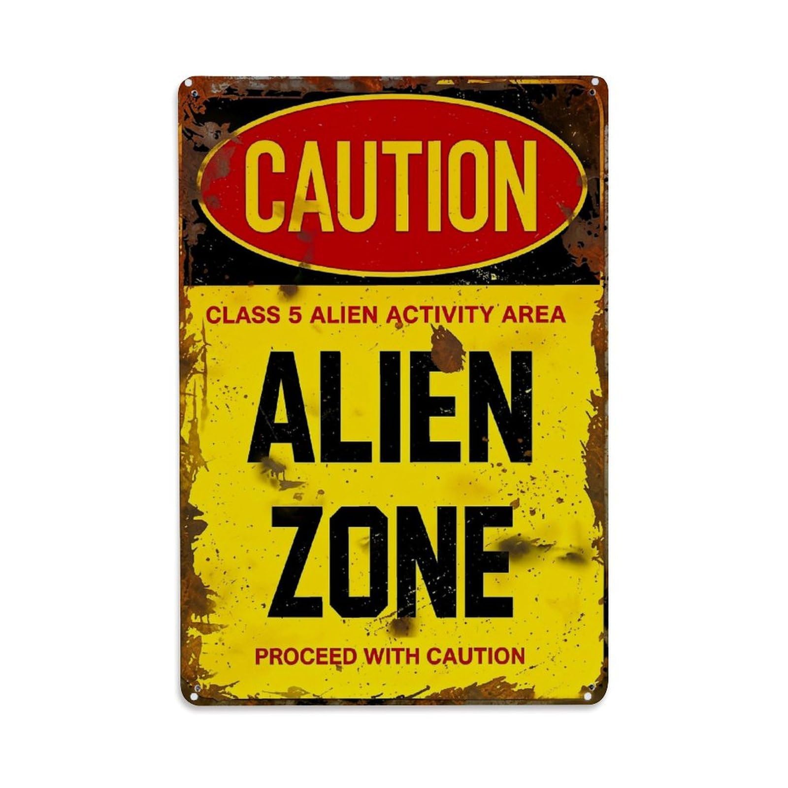 Caution Alien Zone Sign Print Vintage Tin Sign Retro Metal Wall Decor Metal Poster, Home Bar Garage Farmhouse Cafe Wall Art Decoration 8x12Inches