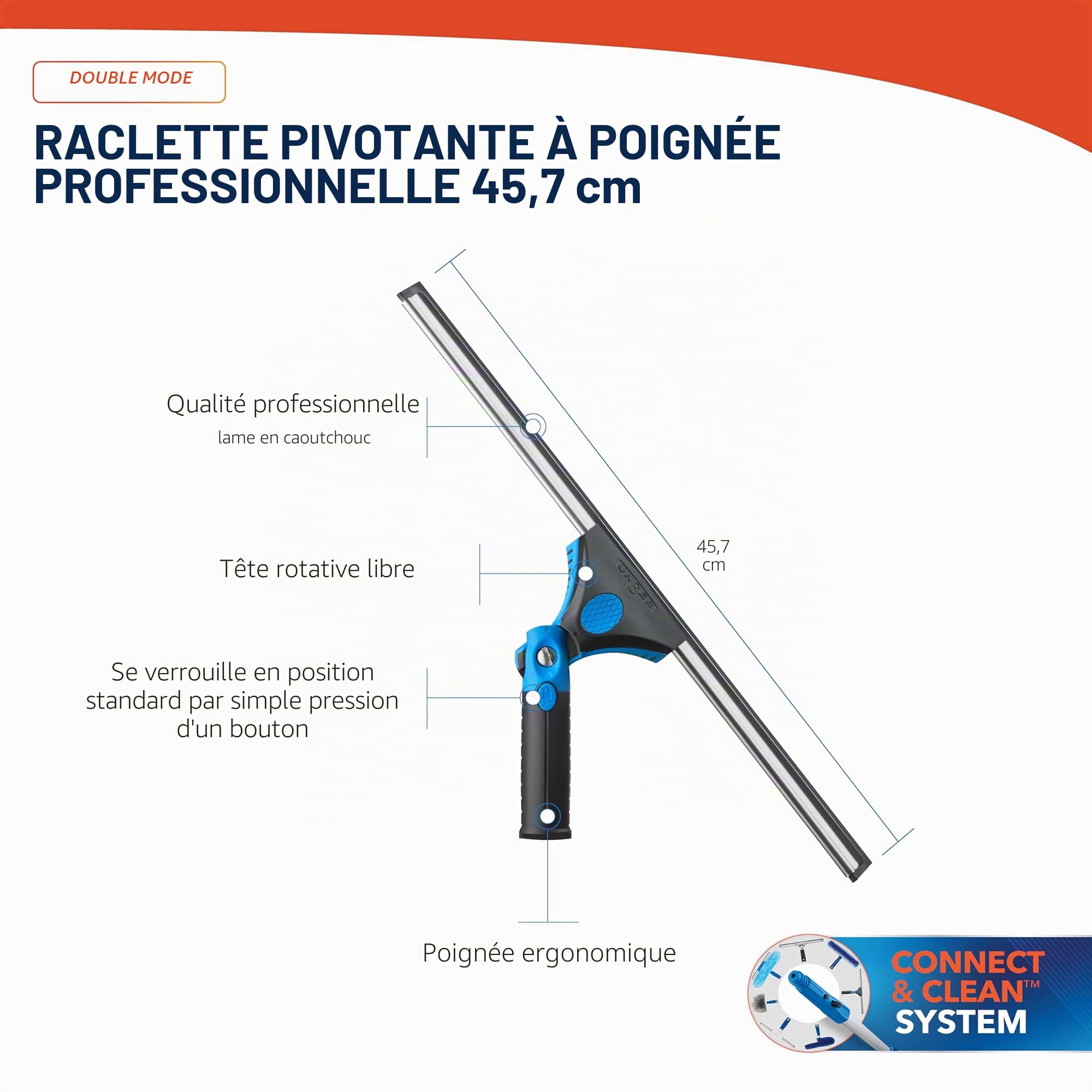 Unger 975510Unger Professional Swivel Squeegee with Grip 18" Blue and Black