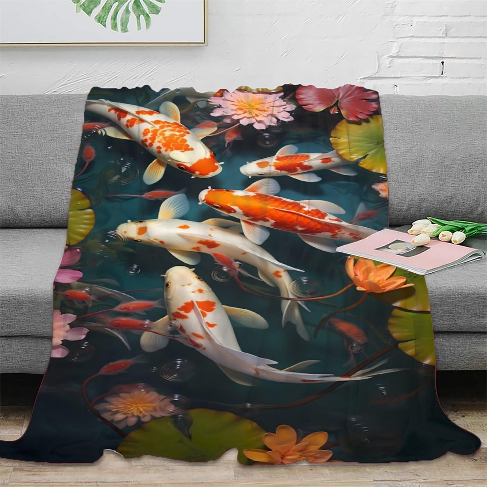 Couverture Koi Fish anti-froid compacte pour lits d'étudiants et canapés