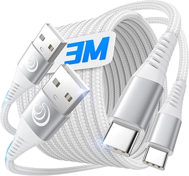 Aioneus USB Type C Cable3m + 3m 2-Piece Set3A Fast Charging QC3.0 Compatible Type C Cable Charging Cord High Durability Nylon Braided Compatible with iPhone 17/16/15/Samsung/Sony Xperia/Pixel/PS5