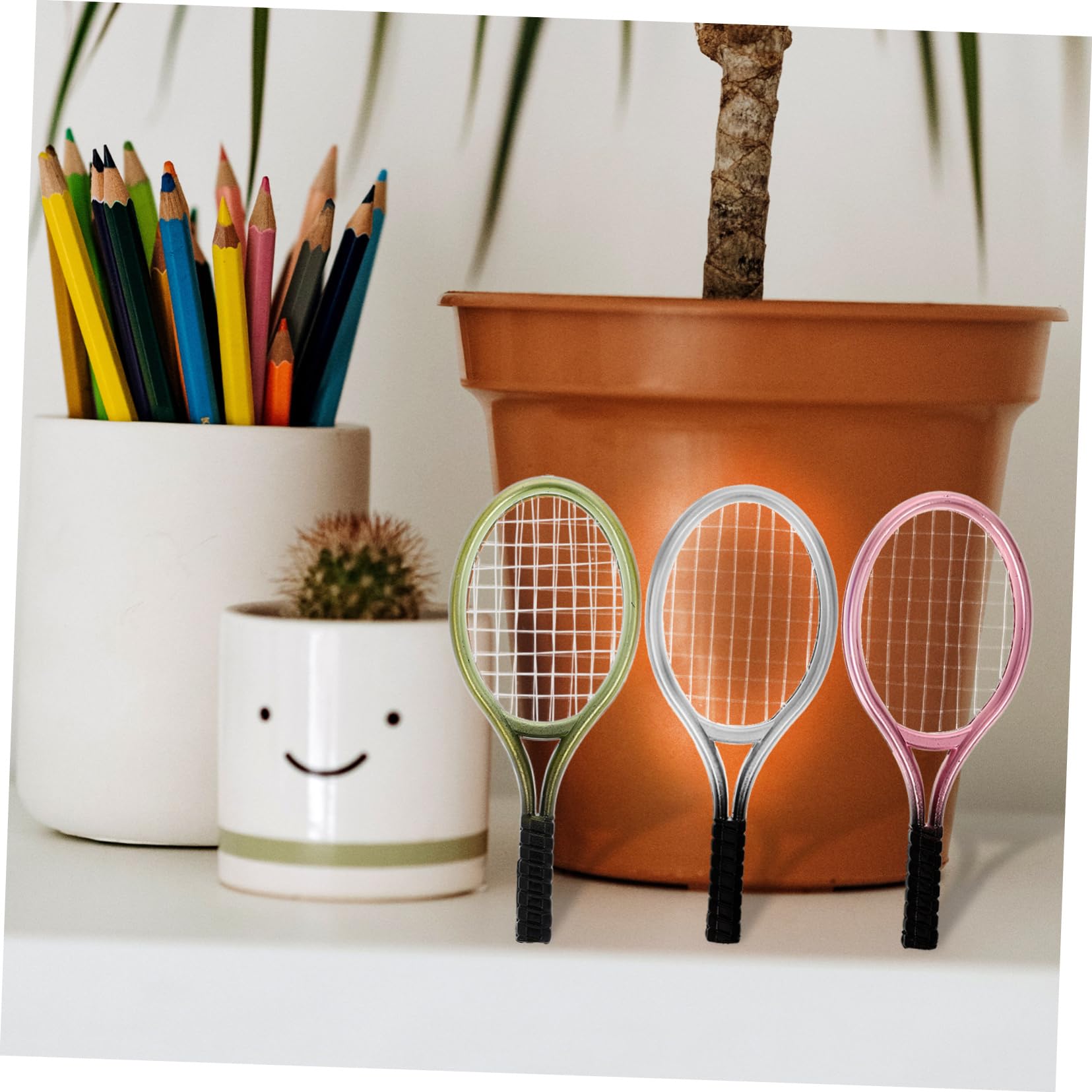 Yardwe Mini Tennis Racket Keychain Set including Balls Lightweight Plastic Ornaments for Home Decoration Photography Props and Miniature Display 3 Rackets and 3 Balls - Image 4