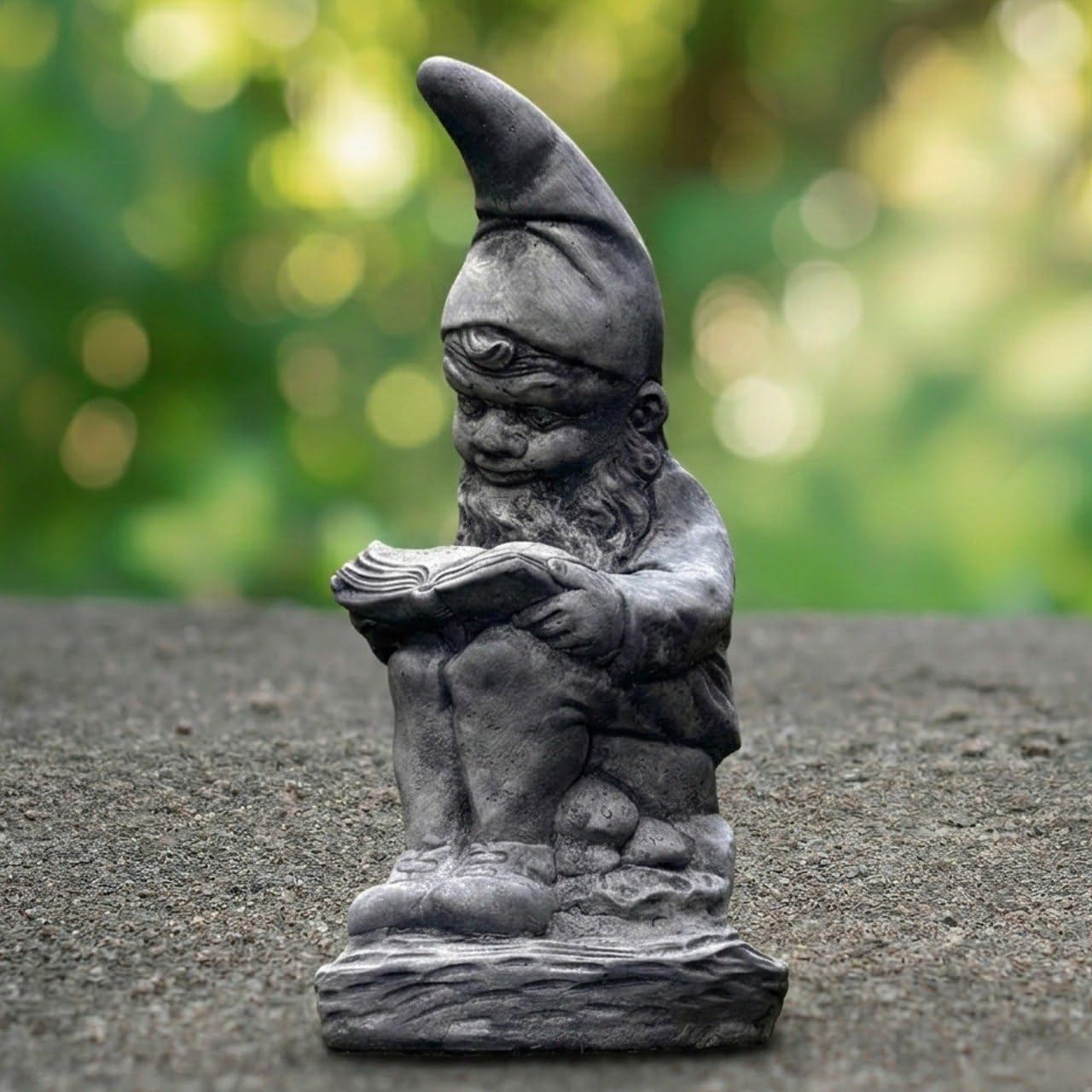 OLOMA Reading Gnome Statue Book Lover Sculpture Wise Garden Troll Figurine Storytelling Gnome Concrete Outdoor Statue Cement Yard Art Patio Fantasy Accent Gift
