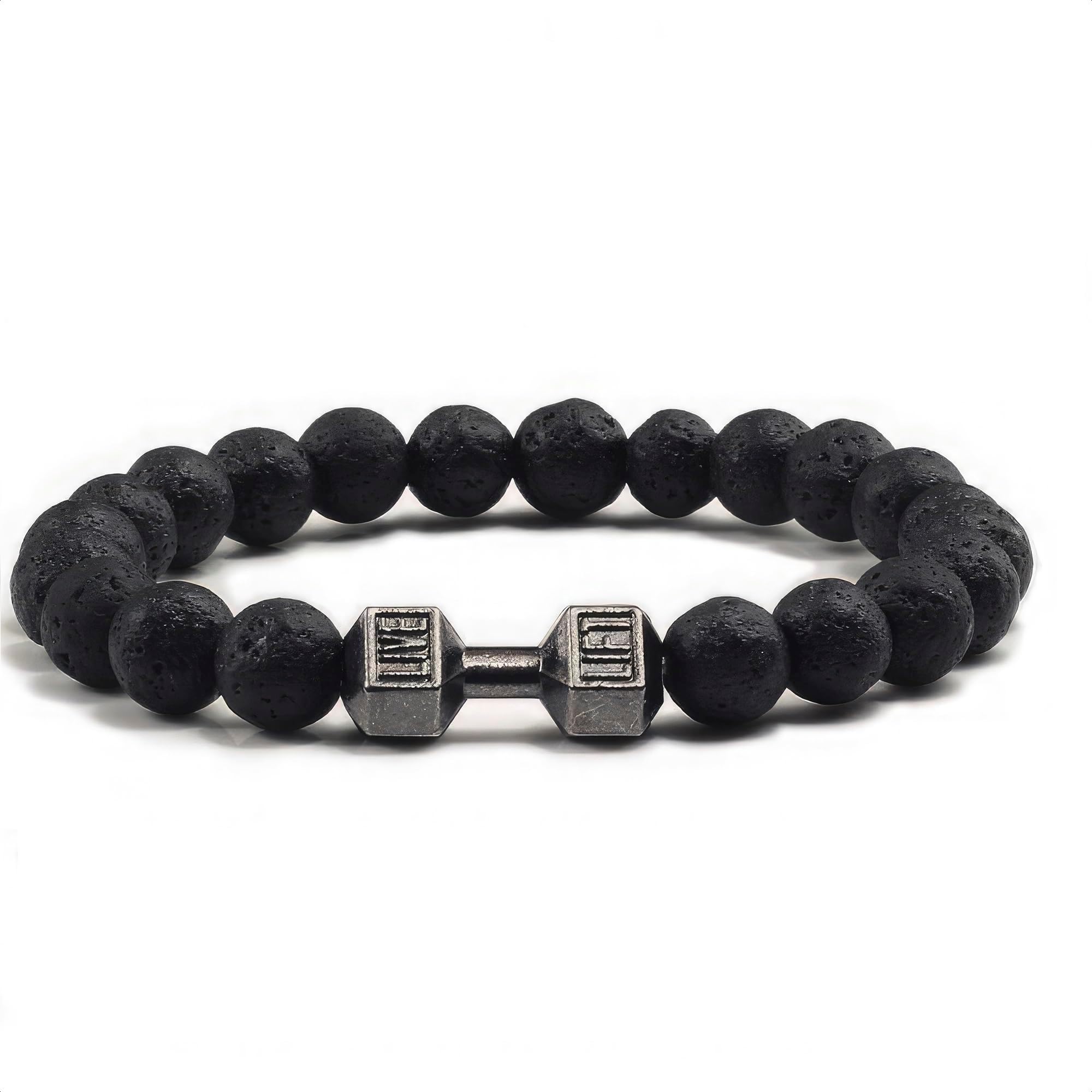 SVICHOCHKA Lava Beads Gym Bracelets for Men - 8mm Lava Rock Bracelet Natural Stone, Men Stretch Bracelet Bead Bracelet for Women- Alloy Dumbbell Bracelet, Beaded Jewelry Elastic Blessings Bracelet