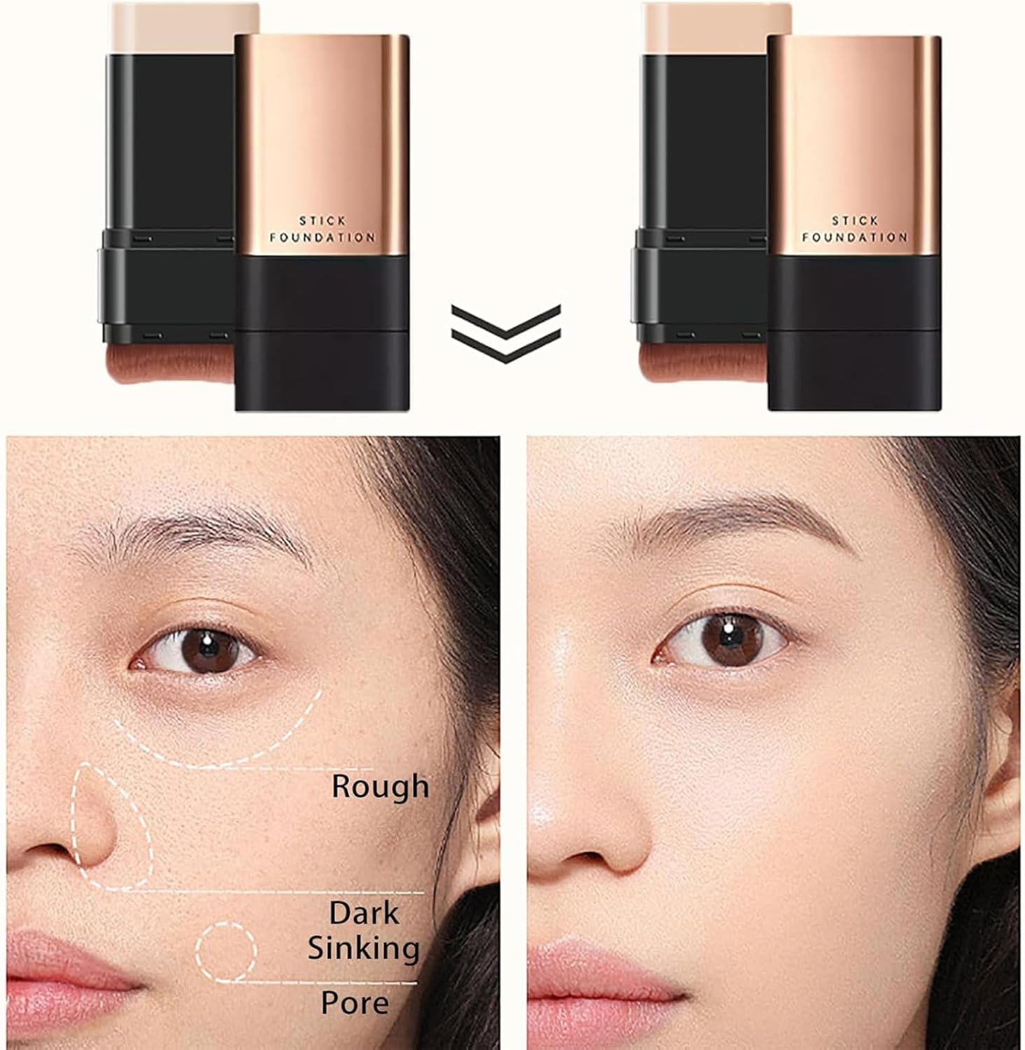CHIDDHAN Luxury Anti-Wrinkle Foundation Stick, 2 in 1 Waterproof Long-Lasting Double Head Foundation Make Up Stick with Brush, (Natural, 1 PCS) 4