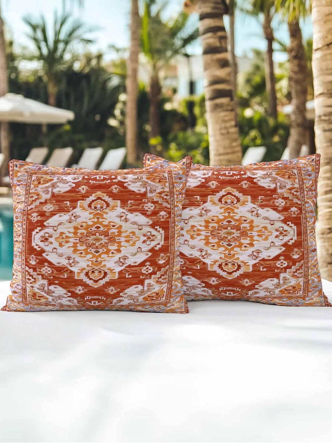 Outdoor Waterproof Throw Pillows Retro Bohemian Pattern Patio Pillows Pack of 2,Decorative Pillow Covers with Insert,Pillow Cushion Case for Garden Couch Sofa Ethnic Style Mural