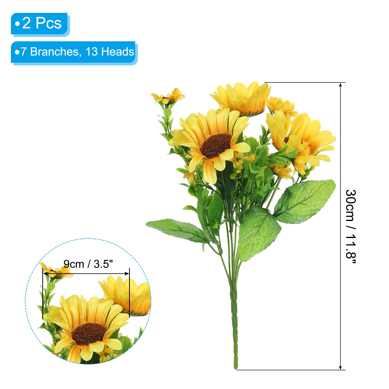 PATIKIL 7 Branch 13 Heads Artificial Silk Sunflowers with Stems - Image 2