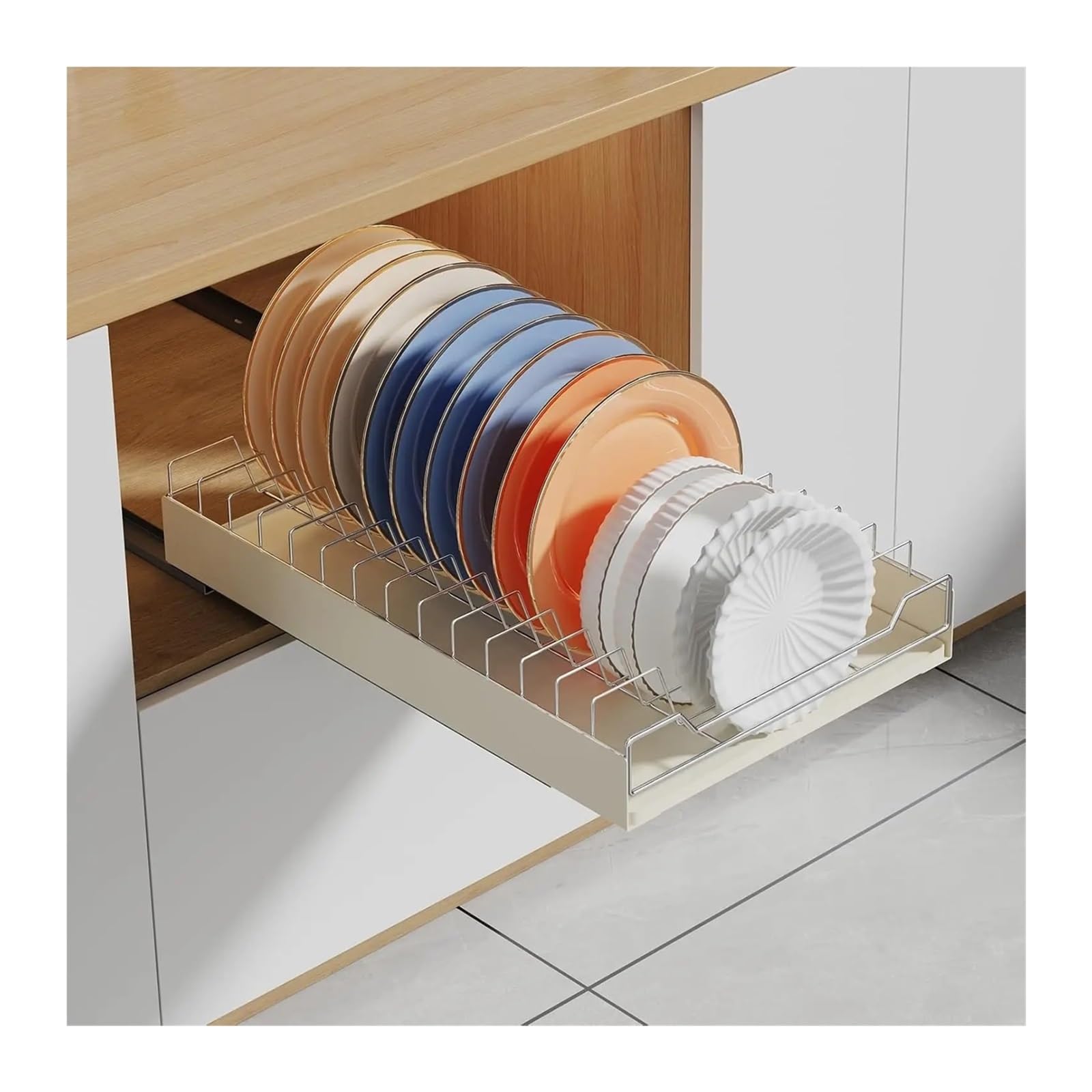 XUWEWI Plate Rack Pull Out Cabinet Organizer, Slide Out Dish Drying Rack For Kitchen Cabinets, Pull Out Shelves For Kitchen