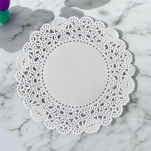 Miniatura 4 de The Baker Celebrations Tapones de encaje de papel blanco de 4 pulgadas, paquete de 150, 3 diseños (50 cada uno), tapetes redondos para manualidades,