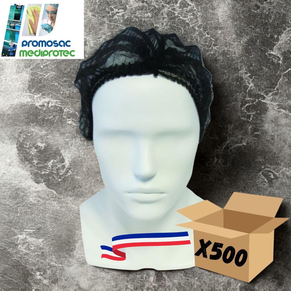 MEDIPROTEC | Charlotte Desechable Negro | Lote de 500 Charlottes pelo polipropileno no tejido | Diámetro 48 cm | Alimentación, Cocina, Ocio | Equipamiento Protección Individual Normas REACH y RSGP