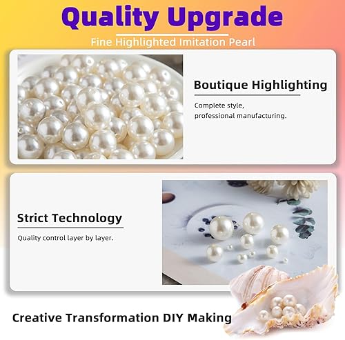 Miniatura 5 de Swpeet 800 piezas de 5 tamaños de 0.157 in, 0.236 in, 0.315 in, 0.394 in y 0.472 in, cuentas de perlas perforadas blancas y tijeras con kit surtido