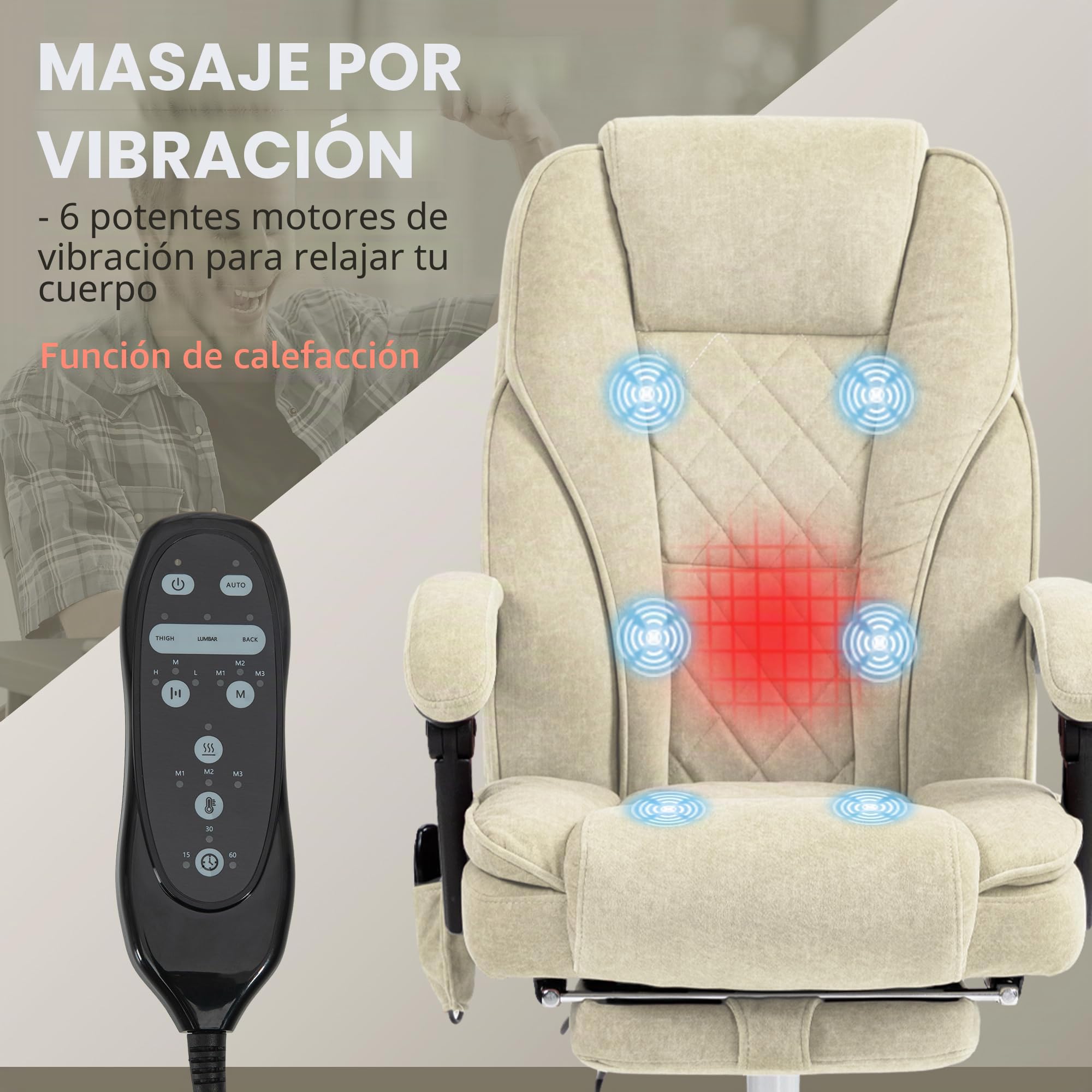 Vinsetto Silla de Oficina ergonómica con Masaje y calefacción, Beige