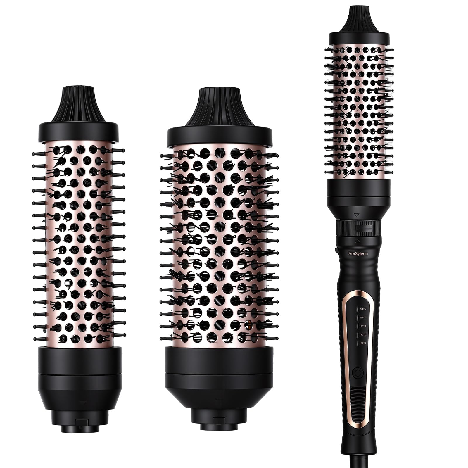 3-en-1 Cepillo Térmico — Thermal Brush (32/38/45mm), Tecnología de Iones de Cerámica-Turmalina, 5 Temperatura (150-230°C), Anti-Frizz, Ideal como Cepillo Eléctrico para el Pelo