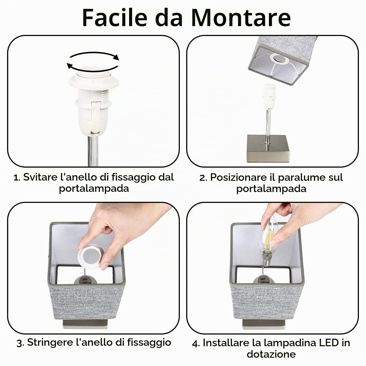 set di 2 lampade da comodino con funzione touch dimmerabile, 3 livelli di luminosità regolabili, Lampada da Tavolo per Camera da Letto Soggiorno