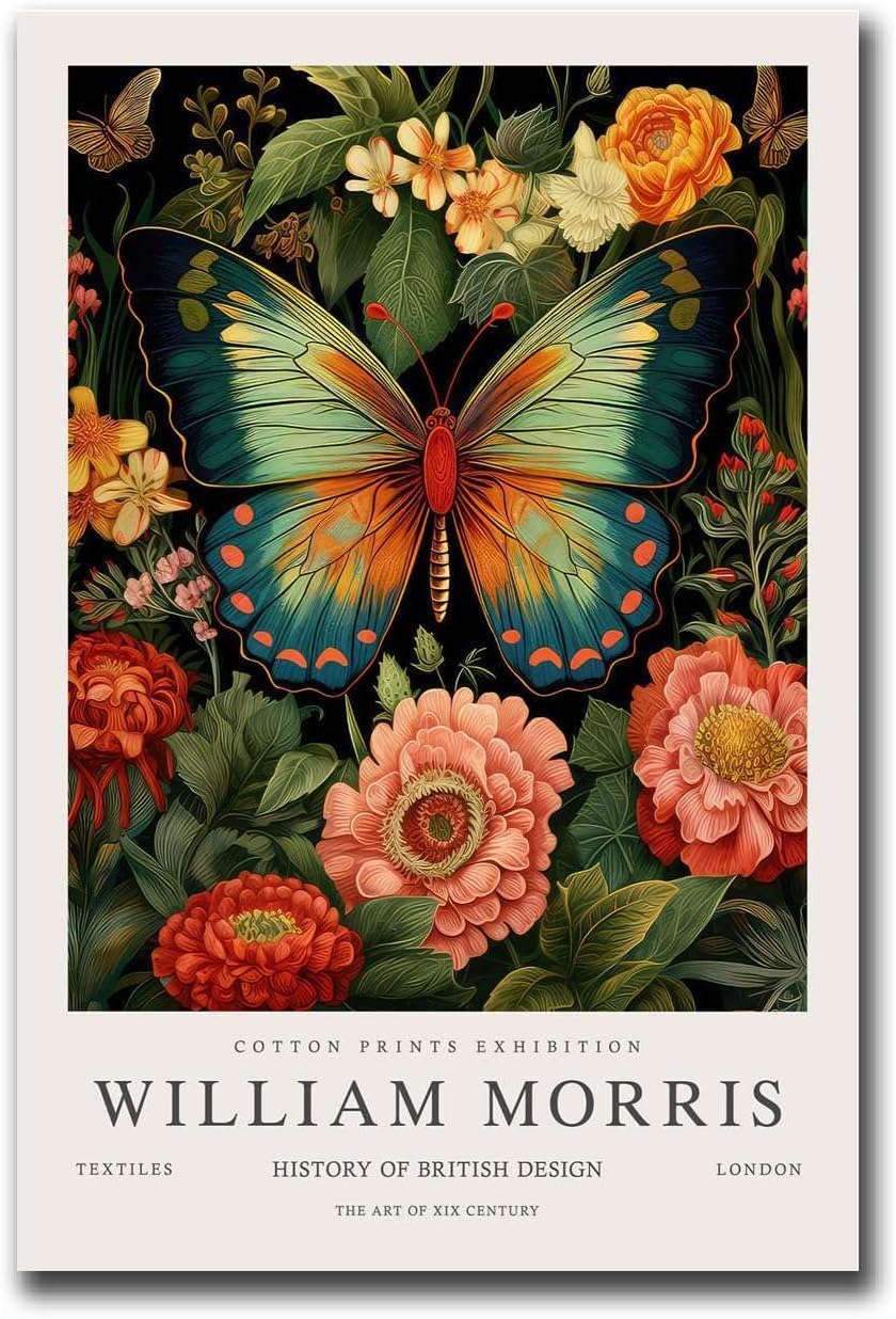 DDSEW GREWT William Morris Exhibition Posters Butterfly Canvas Painting Vintage Wall Art William Morris Prints For Bedroom Home Decor Pictures 50X70cm No Frame