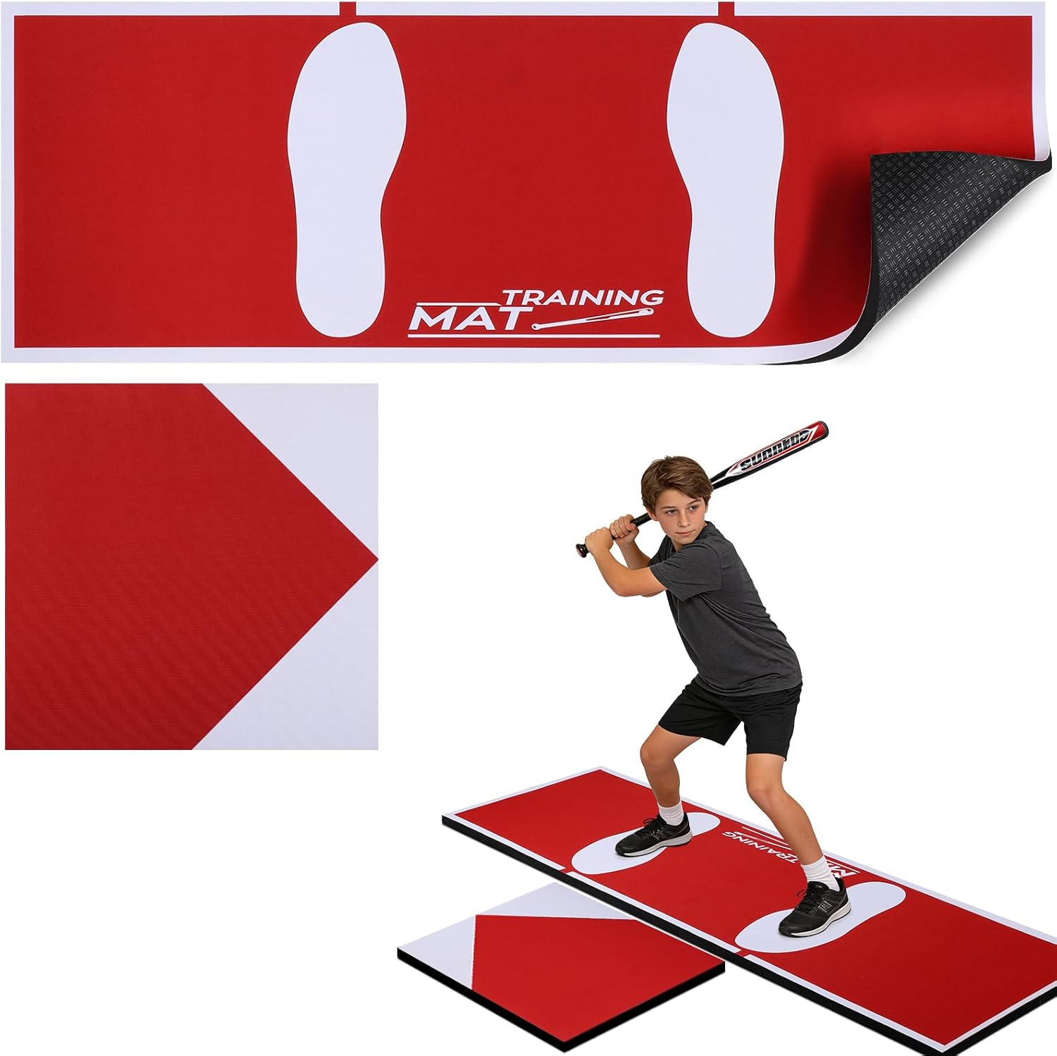 TOBWOLF Baseball Batting Mat, Baseball & Softball Batting Mats with Home Plate for Stance Practice, Backyard & Home Use