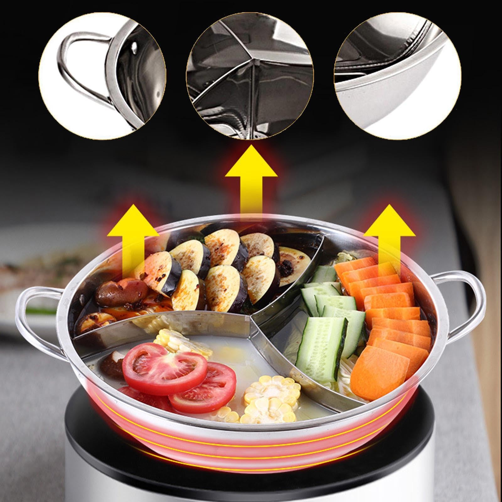Pentola in acciaio inox divisa multiuso 3 in 1 adatta per piano cottura a induzione, fornello a gas, pentola per zuppa, per per cucina domestica, 36 Cm